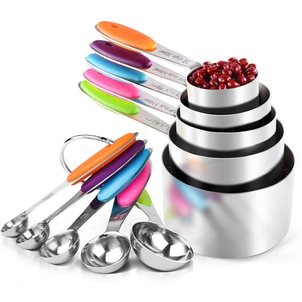 Upors Stainless Steel Measuring Cups and Spoons (Set of 10)