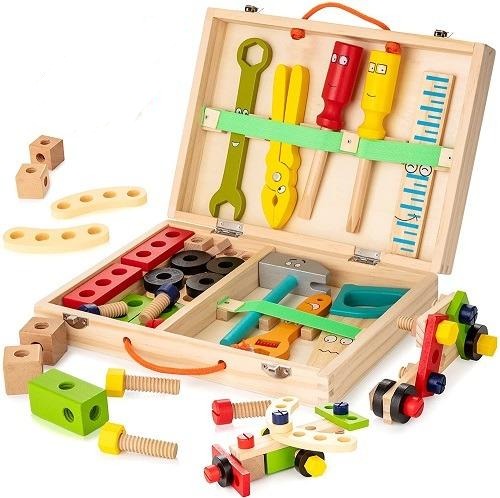 Kids Wooden Carpenter Toolbox