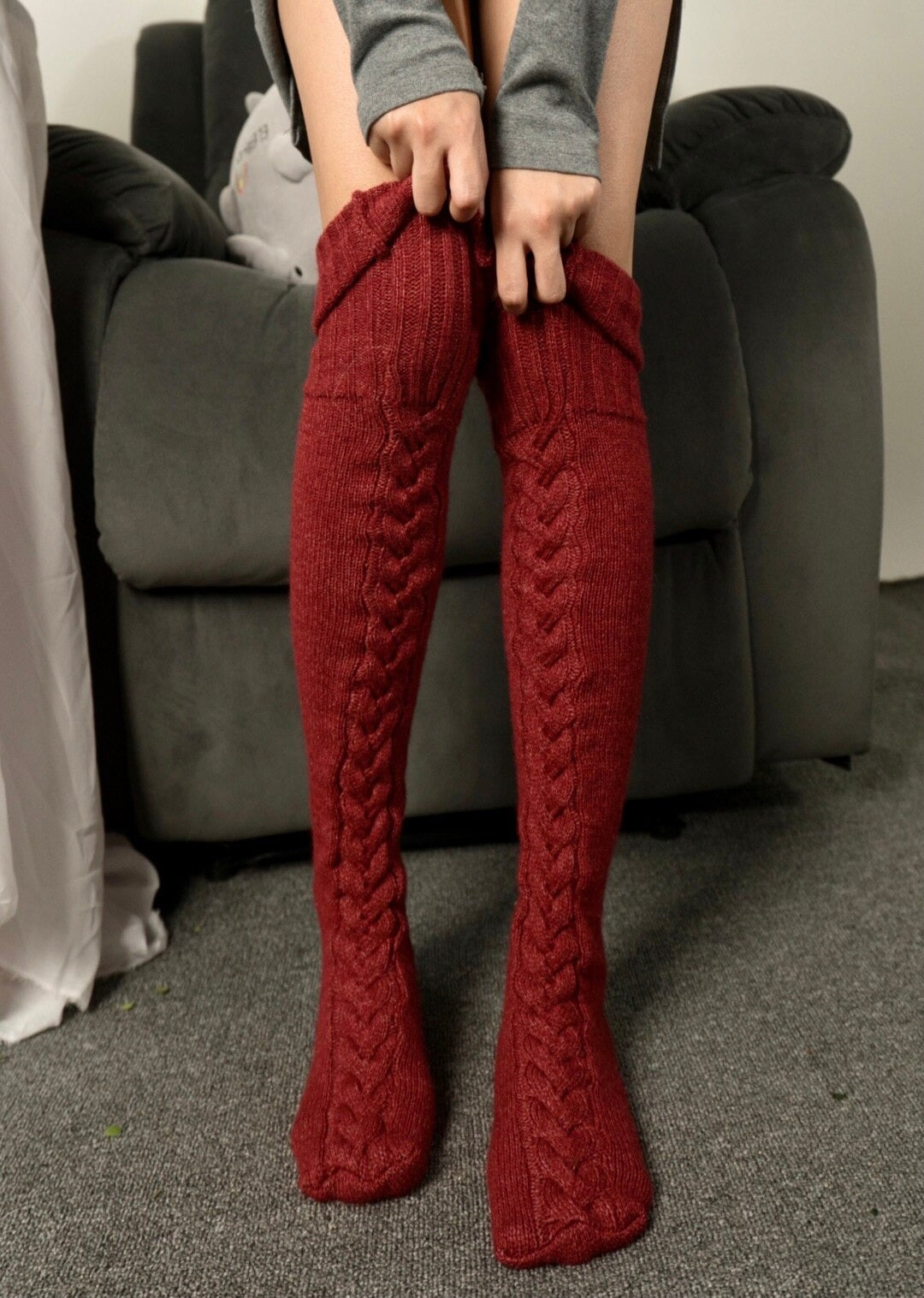 Cozy Braid Detail Knee Socks