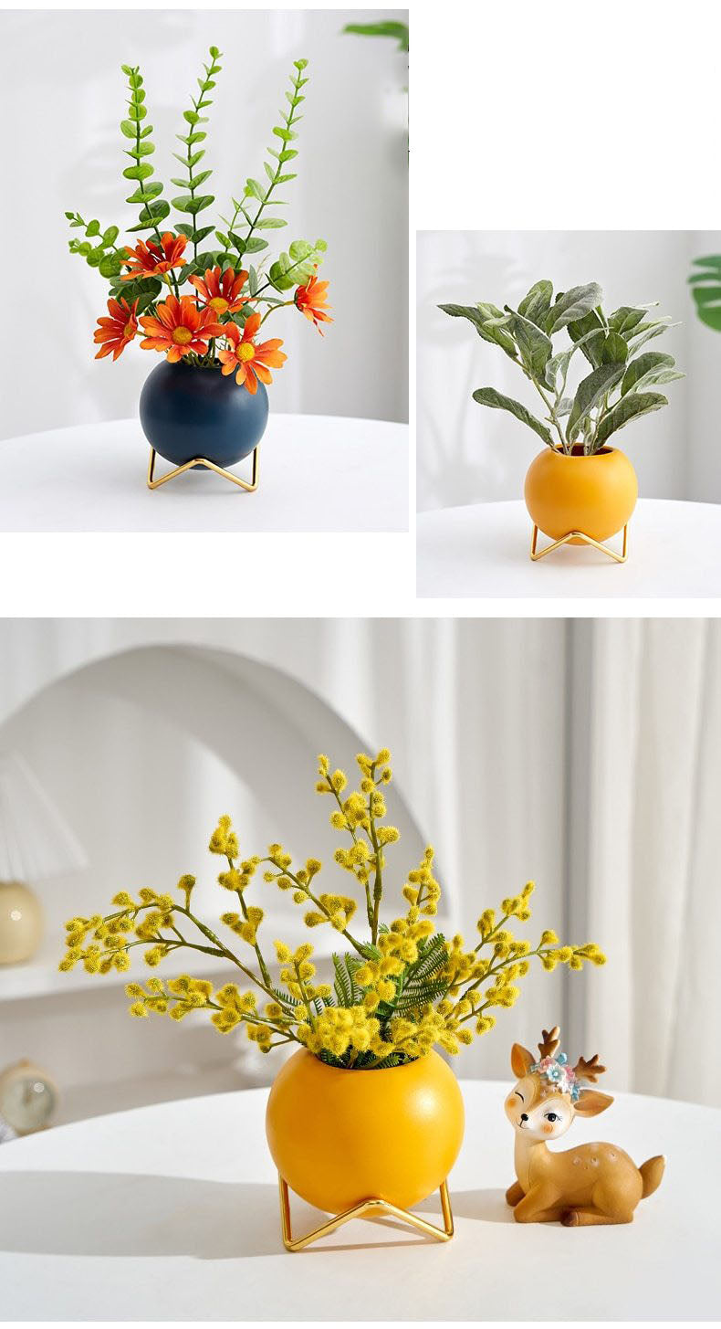 Vibrant Ceramic Flower Vase with Gold Stand