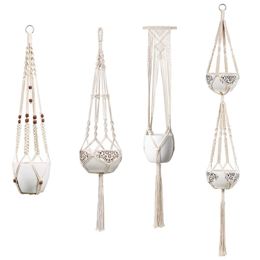 Macrame Handmade Crochet Plant Hangers (4 pcs per set)