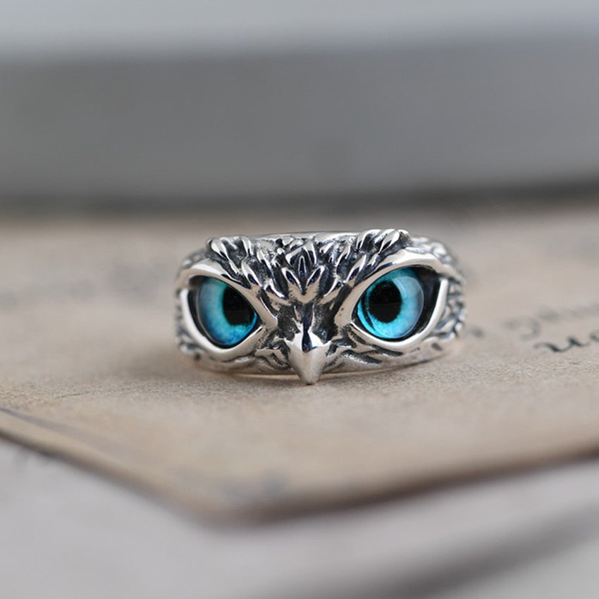 Blue Eyes Owl Ring (Adjustable)