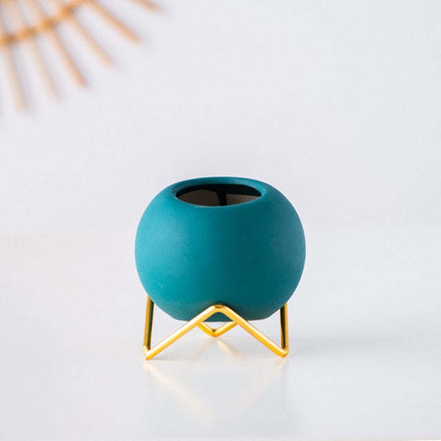 Vibrant Ceramic Flower Vase with Gold Stand