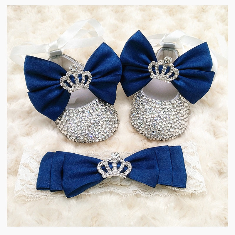 Crystal Crown Bow Shoes & Headband Set